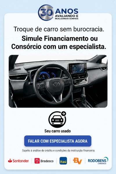 Troque de carro sem burocracia. Simule financiamento ou consórcio com um especialista.
